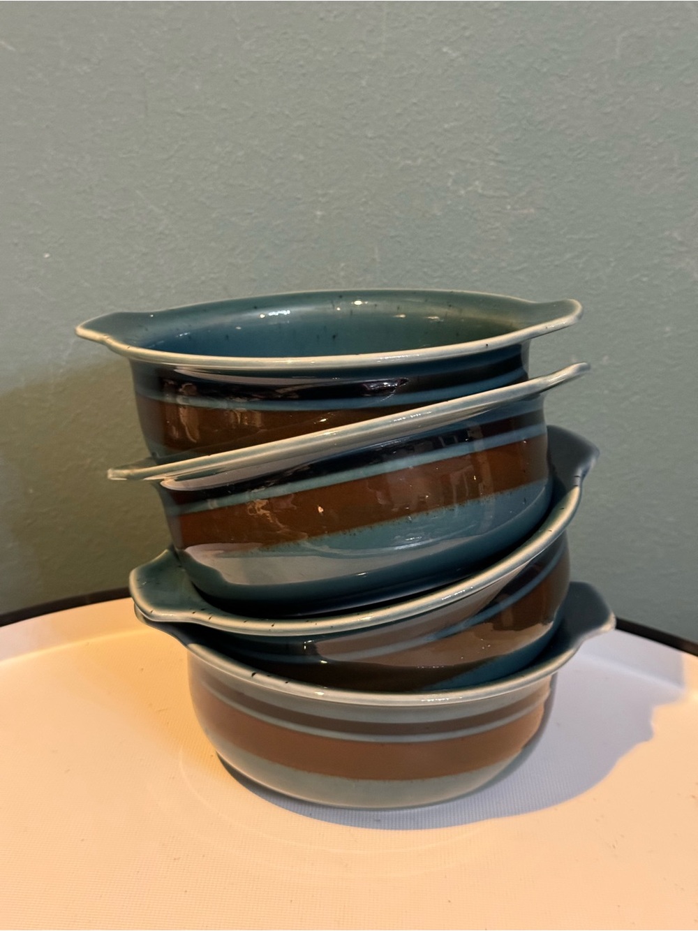 Set Of 4 ARABIA FINLAND MERI lugged Cereal bowls Sea Blue And Brown